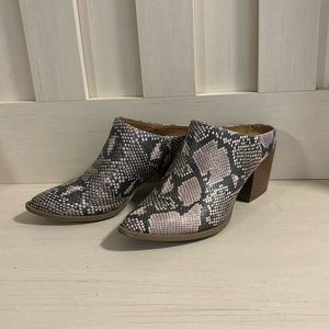 Dolcetta snakeskin slip on mule heels